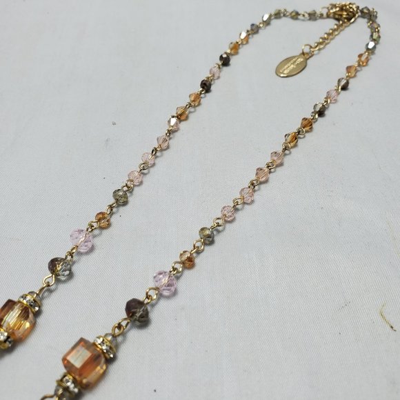 Ali Khan filigree pendant / chain tassel & linked peach glass beads & gi… - Picture 5 of 6